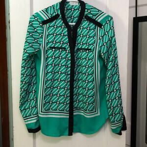 New York & Company teal and black button up blouse S